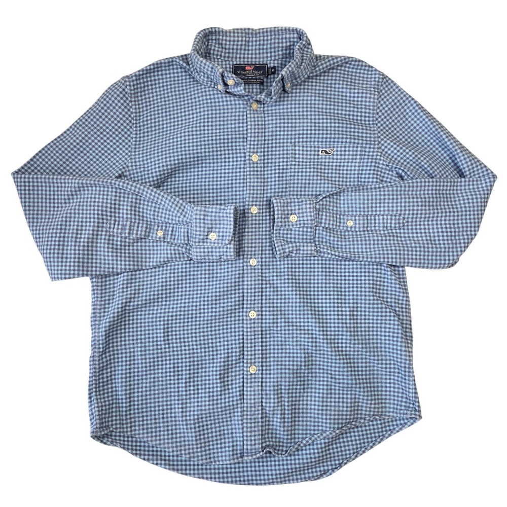 Vineyard Vines Mens‎ Blue Gingham Tucker Shirt Classic Fit Long Sleeve M Career